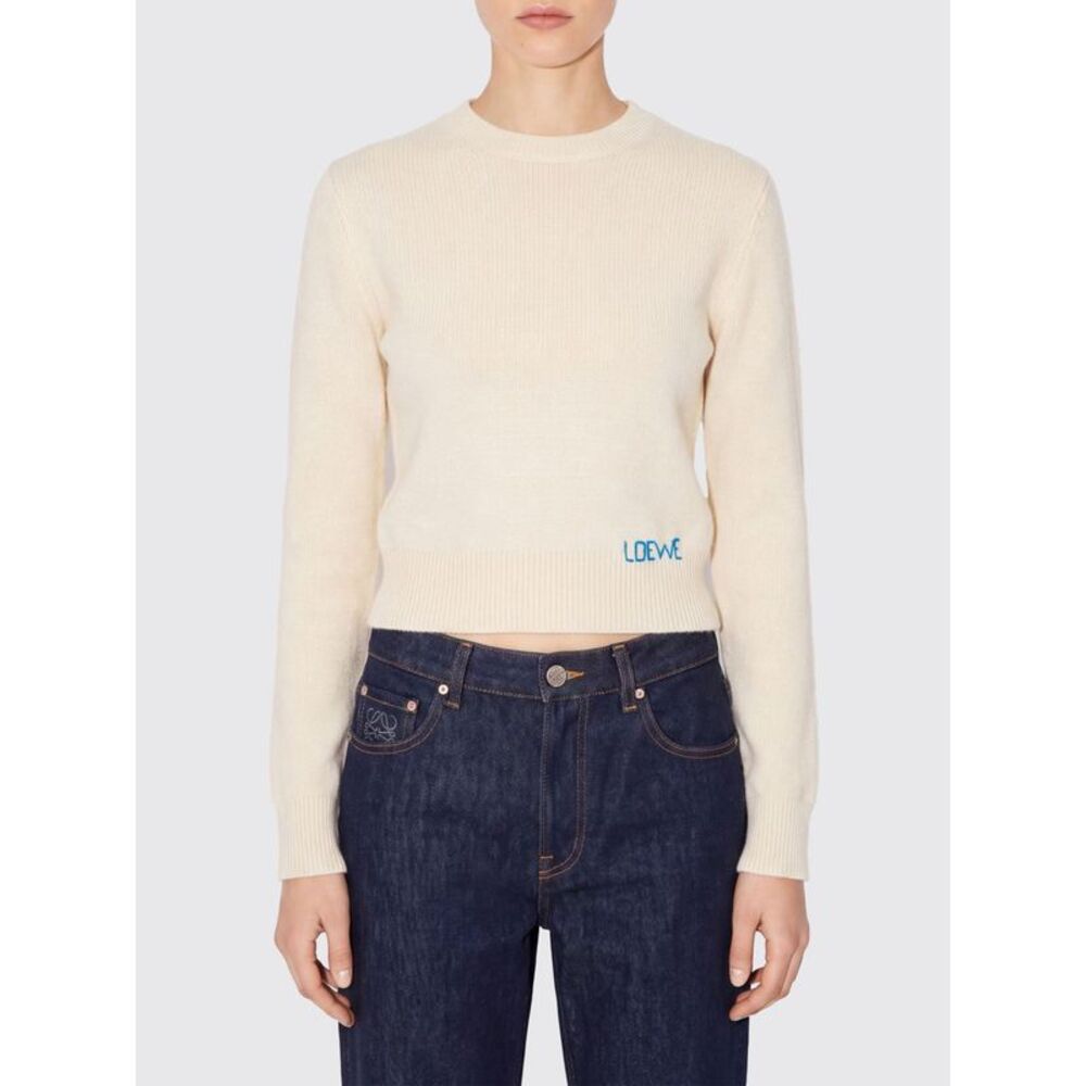 Loewe Women Loewe Long-Sleeved Wool Crewneck Jumper With Contrast Logo